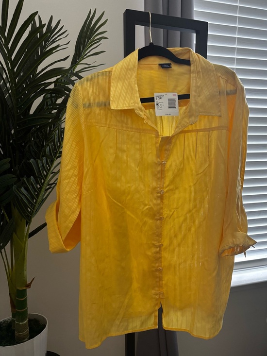 Basic Editions Tops - Basic Editions Yellow Button-Down Sheer Blouse